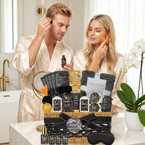 Gifts for Women & Men, 35 Pcs Charcoal Spa Gifts Basket, Get Well Soon Set