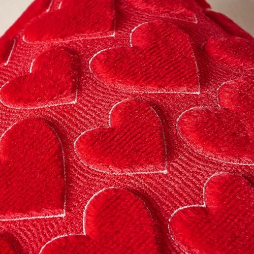 Softalker Red Heart Pillow Covers 18 x 18 Inch Set of 2, Mother's Day Decorative Soft Faux Fur Cushion Covers, 3D Embroidered Pillow Cases for Spring Summer Home Decor