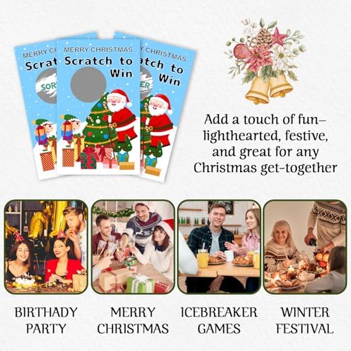 ZIIUFRN 40 Pcs Santa Christmas Scratch Off Cards with Stickers, Merry Christmas Raffle Tickets for Games Prizes, Xmas Holiday Party Games for Family Party -A02