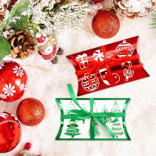 ceiba tree Christmas Gift Card Holder Pillow Boxes Money Holders for Cash Small Xmas Gifts Boxes 36 Pcs 4.5x2.7 inches with Ribbons