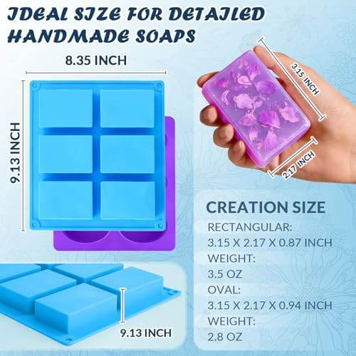 HKNMTT Oval Suqare Soap Mold 6-Cavity Silicone Molds for Handmade Craft