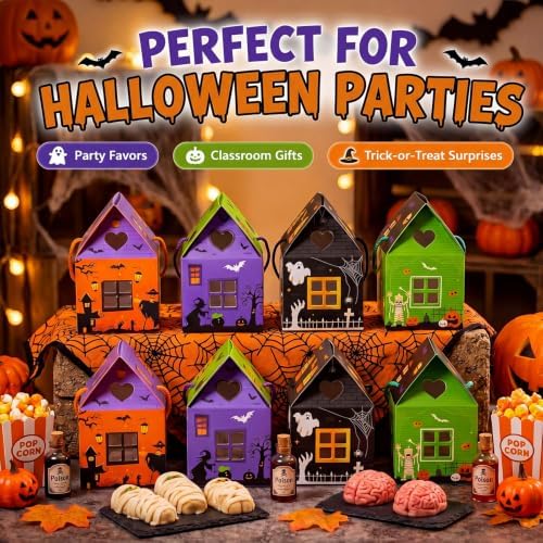 Gersoniel 24 Pcs Halloween Treat Boxes Mini Castle House Candy Box