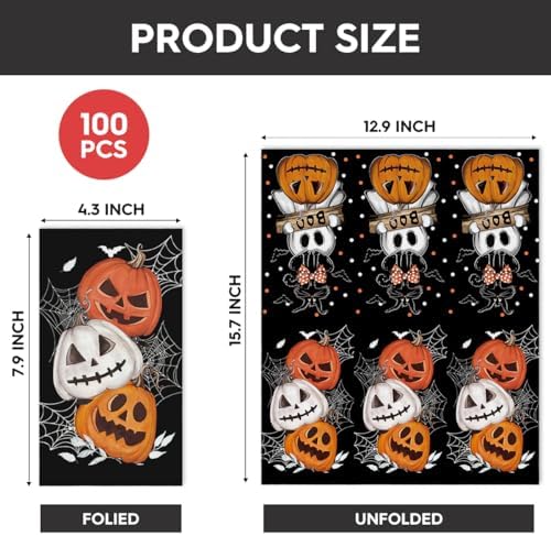 Horaldaily 100Pcs Halloween Paper Napkins, Orange Jack-O-Lantern Pumpkin Cobweb