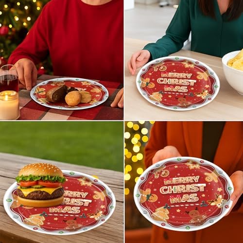 50 Count Christmas Paper Plates 9 Inch Dessert Plates Disposable Tableware Gingerbread Appetizer Plates for Cookie Dinner Brunch Merry Christmas Gender Reveal Party Decorations Supplies
