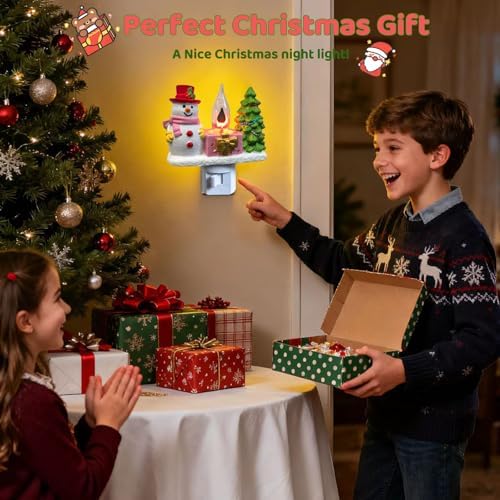 Snowman Christmas Tree Plug-in Night Light,Flickering Campfire Figurine Lam