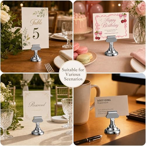ERYTLLY 36 PK Place Card Holders 1.7 inches Table Card Holder Steel Card Holders for Weddings,Birthdays,Photos, Memo Notes, Restaurants (Silver 36PK)
