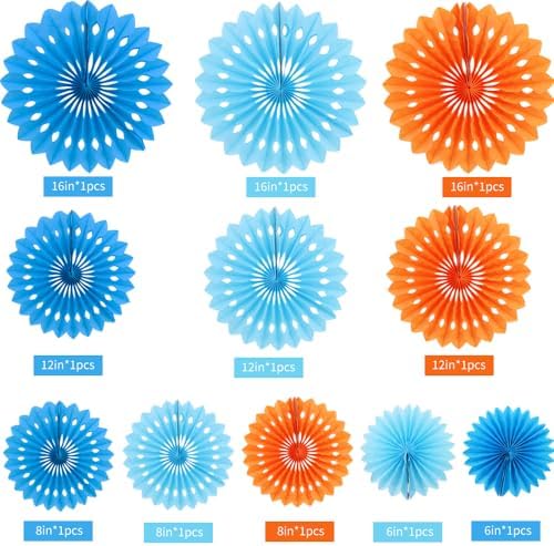 BEISHIDA Honeycomb Round Paper Fan Blue Mix Orange Hanging Party Decoration