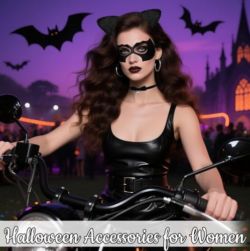 Voiiake Black Cat Ears Headband, Mask & Choker Set - Cat Costume Outfit Woman Adult Women, Halloween Costume Dress-Up Accessories for Party and Cosplay