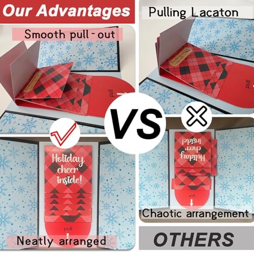 Handmade Christmas Gift Card Booklet 3 Pack, Red Plaid Gift Card Holder with Merry Christmas Text, (3pcs)
