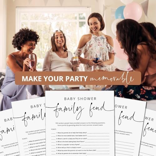 GardenCity Baby Shower Games - 50 Baby Shower Family Feud Game Cards, Boy or Girl, Gender Neutral, Minimalist