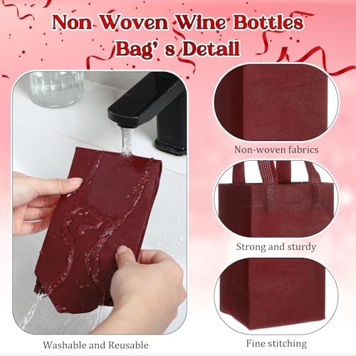 Windyun 200 Pcs Wine Gift Bags with Handle Reusable Small 13.8x3.5x3.9 Inches Liquor Bottle Totes Bulk for Birthday Wedding Christmas Holiday Party (Wine Red)