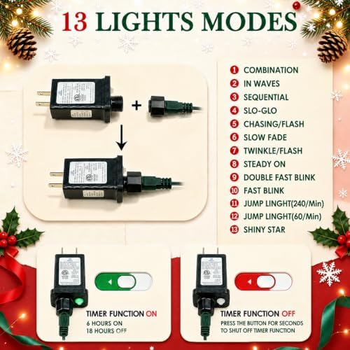 OZS Connectable 2-Pack 164Ft 400LED Christmas String Lights, Cool White