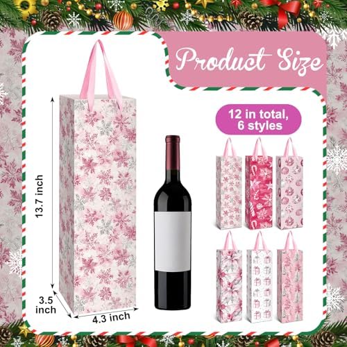 TaoBary 12 Pcs Christmas Wine Bags with Handles, Stylish