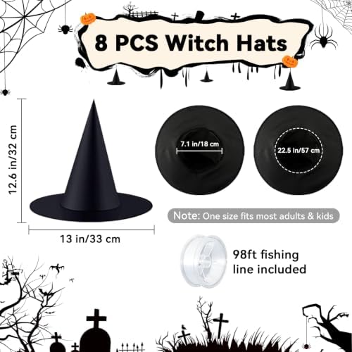 ZeeDix 8 PCS Halloween Hanging Witch Hats for Indoor Floating Decorations