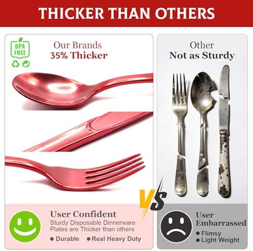 Glowserve 153 Pack Red Disposable Plastic Silverware Set Cutlery Set