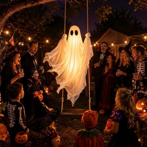 2 Pack Halloween Decorations Outdoor – Hanging Swing Ghost 4-8FT