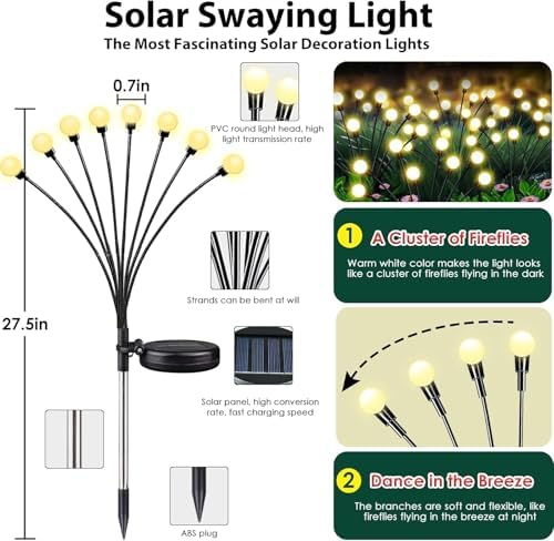6 Pack Solar Garden Lights Outdoor Waterproof Firefly Lights Warm White