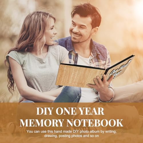 Cinnvoice Our First Year Scrapbook, 1-Year Down Photo Album for Couples Handmade DIY Memory Notebook Family Photo Album for Couples Husband Wife Memory Book(Our First Year-white)
