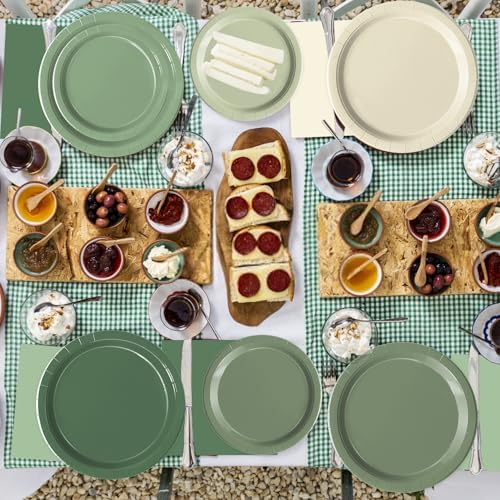 Oigco 150 PCS Sage Green Paper Plates, Sage Green Birthday Decorations, Disposable Plates and Napkins for Birthday Wedding Bridal Baby Shower Party Supplies, Serves 50