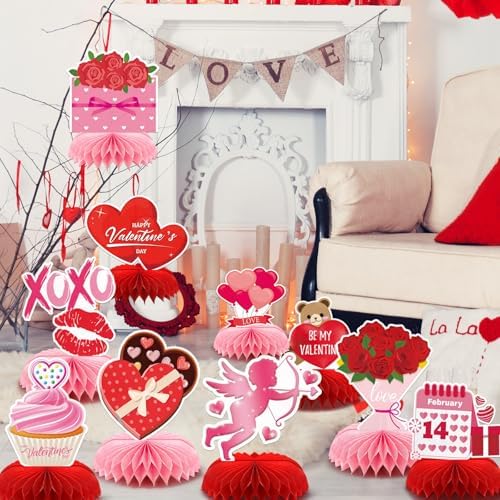 Valentine Table Centerpiece, 10Pcs Pink Heart Table Topper Decor