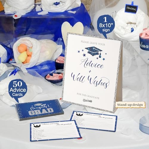 Hunanyume 50 Pack Graduation Advice Cards 2026, Blue Silver Well Wishes And Advice For The Graduate, Graduation Wishes Cards for Middle High School College Graduation Decorations 2026