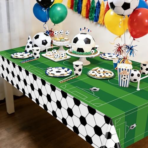 3 Pcs Soccer Table Cloth 54 x 108 Inches Disposable Plastic Rectangular Tablecloth Soccer Birthday Party Decorations Sports Theme Party Table Covers for Boys Sports Theme Birthday Supplies