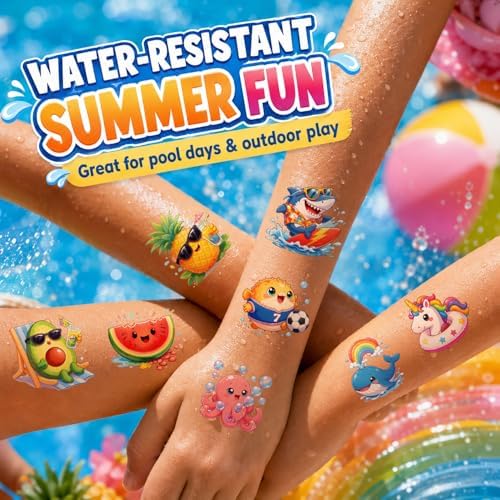 JCFIRE Temporary Tattoos for Kids Adults, Pool Hawaiian Luau Summer Party Decorations, Cute Summer Tattoos Stickers, Party Favors Rewards Supplies