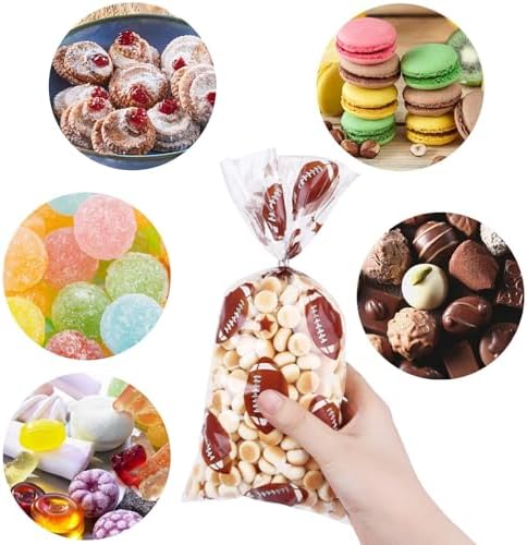 DIYASY 150 Pcs Football Cellophane Candy Bags, Clear Football Gift Treat Bag Plastic Goodie Snack Bags with Ties Sports Theme Party favors Supplies