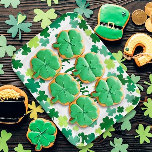 JarThenaAMCS 3Pcs Happy St. Patrick' s Day Serving Trays Shamrock Reusable Serving Dishes Lucky Clover Platter for Irish Holiday Party Sharing Snacks Fruits Dessert, 13 x 10 Inch
