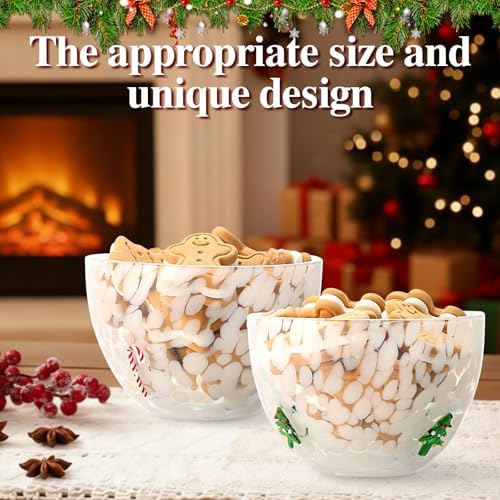FoldTier 2 Pcs Christmas Icon Candy Bowls Dish, 14oz Candy Cane Christmas Tree Serving Bowls Double Old Fashioned Glass Xmas Gifts for Snacks Dessert Cookie Holiday Party Favors Table Decoration