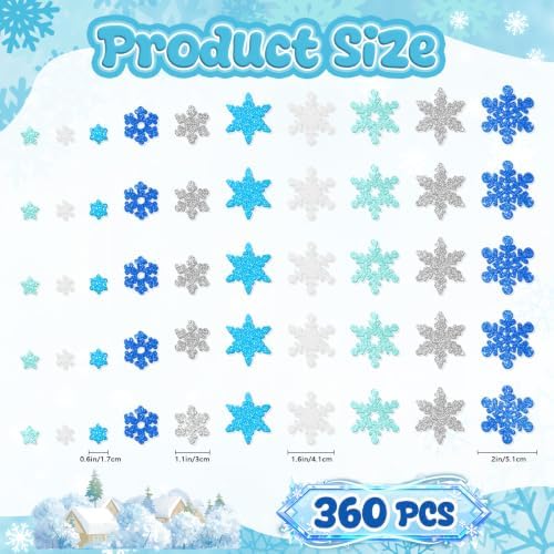 360Pcs Foam Stickers Glitter 3D Snowflakes Foam Shape Sticker,Snowflakes
