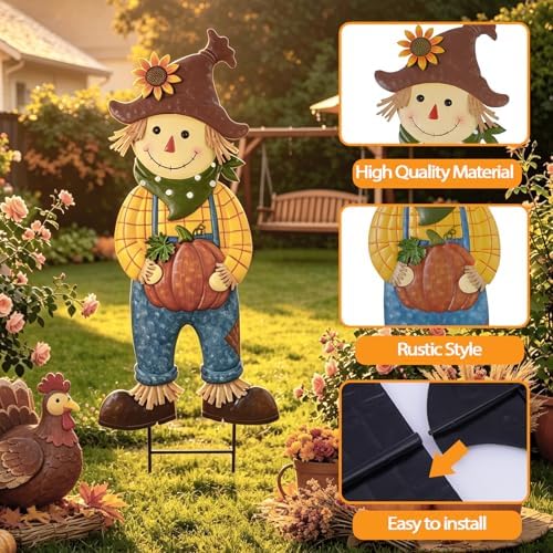 BRIGHTDECK Outdoor Fall Scarecrow Metal Stakes Decorations Autumn Yard Sign