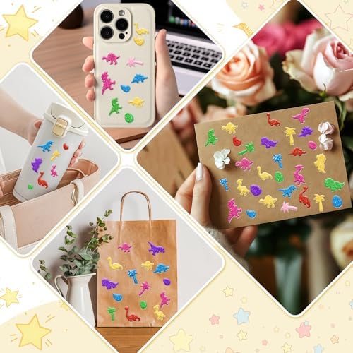Foam Stickers, 581 PCS 3D Glitter Foam Dinosaur Stickers, 7 Colors