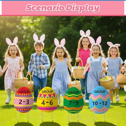 Jetec 5 Pcs Easter Egg Hunt Signs with Age Group Stickers Egg Hunt Age Group Yard Set 16" Tall×12" Wide Easter Outdoor Lawn Decorations for Spring Home School Pathway Garden Decor Game Party Supplies