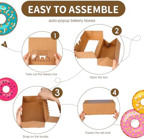 Moretoes 45pcs Cookie Boxes with Window, 9x6x3in Auto-Popup Bakery Boxes