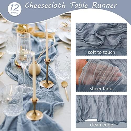 35x72 Inch Dusty Blue Cheesecloth Table Runner Boho Wedding Party Decor