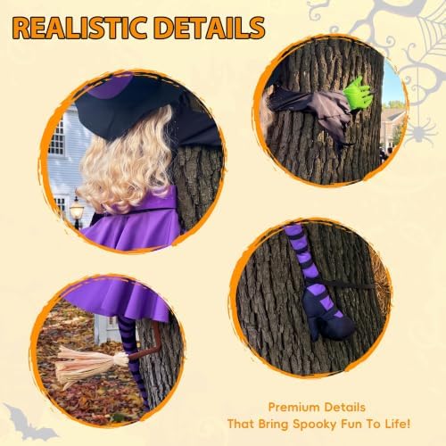 63" Purple Witch Crashing into Tree Halloween Outdoor Decor