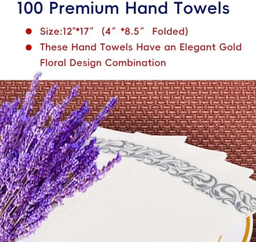 JOLLY CHEF 100 Disposable Hand Towels, Soft and Absorbent Linen Feel Dinner Napkin, Elegant Decorative Paper Guest Towels for Kitchen, Bathroom, Weddings, Parties, Silver and White