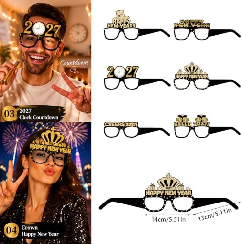 ASVNRES Happy New Year’s Eve Glasses 2027 - Pack Of 6, Happy New Year Eve Party Glasses Decorations Supplies 2027 (6)