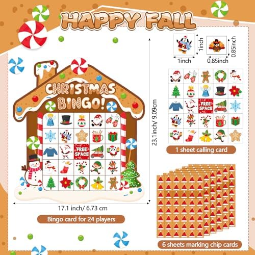 Blosssound Gingerbread Bingo Game 24 Players, Christmas Holiday Party