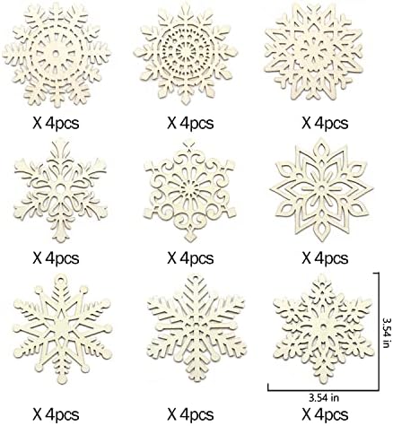 36pcs Large Christmas Wooden Snowflakes Hanging Ornaments DIY Craft Snowflake Wooden Ornaments Unfinished Wood Cutout Christmas Decorations Tree Decor Kids Paint