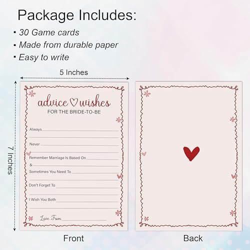 Wedding Advice & Wishes Cards for Mr and Mrs, 30 Pink Double-Sided Advice Cards for Guests, Engagement Party, Bridal Shower, Wedding Reception & Newlyweds Party Decorations & Supplies