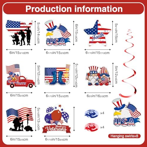 Memorial Day Banner and Memorial Day Decorations Set for A Proud Patriotic Look, Always Remember Our Heroes Banner with 1 Garland and 8 Hanging Swirls