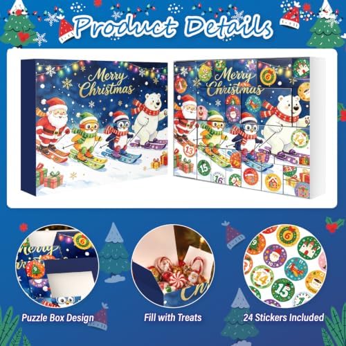 JWSCYSY 2026 Christmas Advent Calendar Box Set DIY - 24 Empty Surprise Gift Boxes with Number Stickers to Fill, Countdown Calendar for Kids Family Holiday Christmas Decorations (Blue)