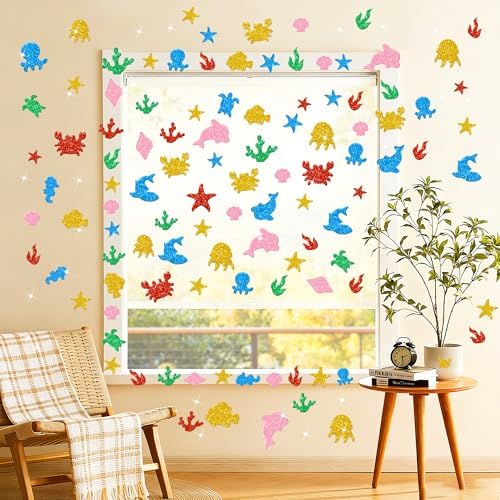 465Pcs Foam Stickers Glitter 3D Sea Animal Foam Shape Stickers,Sea Animal