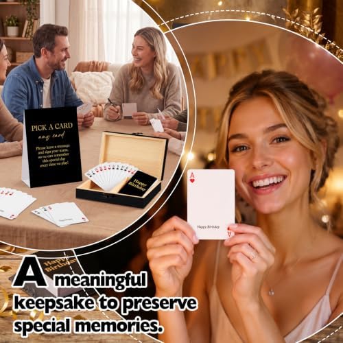 AceOrbit 57 Pack Birthday Guest Book Playing Card Set with Black Wooden Box
