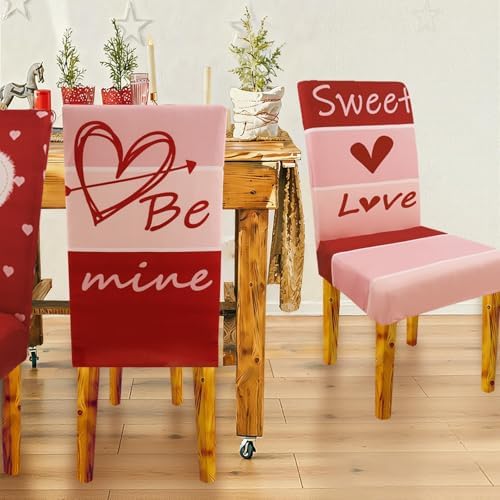 Valentine Chair Covers Set of 6 Valentines Heart Chair Back Covers Valentines Dining Chair Covers for Party Kitchen Valentines Day Decorations