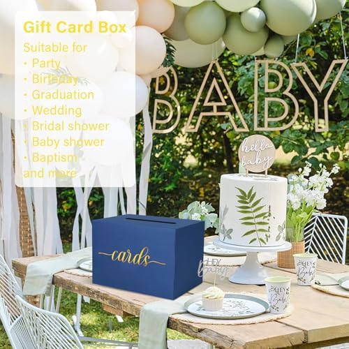 Navy Blue and Gold Foil Card Box for Party, 1 Pack