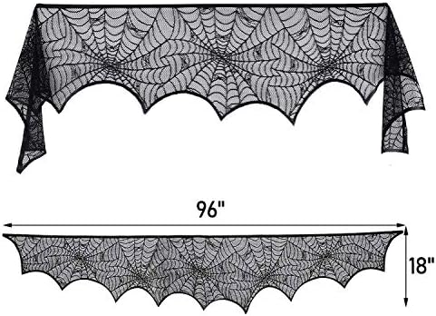 Lulu Home Halloween Fireplace Decorations, Fireplace Mantle Scarf Cover, Black Lace Spider Web for Door, Window and Flowerbeds Decoration, Halloween Party Supplies