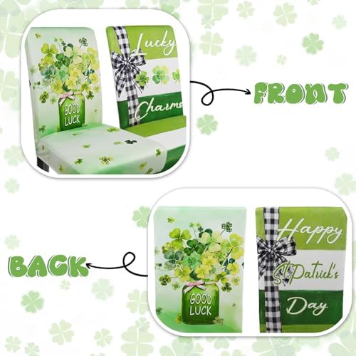 St Patricks Day Chair Covers Set of 4 Shamrock Chair Back Covers St Patrick's Day Dining Chair Covers for Party Kitchen Decorations